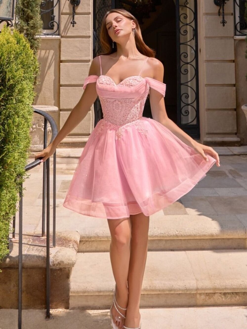 New LT Pink Off The Shoulder Fit & Flare Romantic Homecoming Dress CD CY024